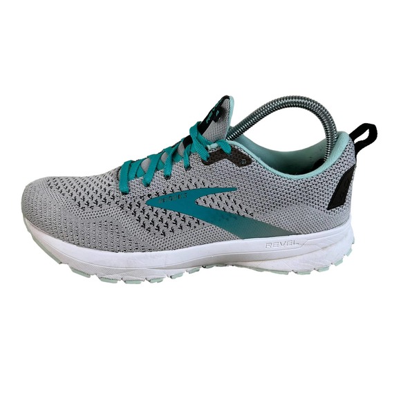 0039 Italy Shoes - Brooks Revel 4 Womens Athletic Shoes Gray White Teal Running Walking 9
